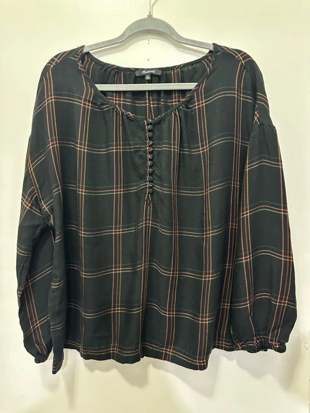 Madewell Skirred Peasant Top in Windowpane Sz XL - Picture 7 of 12